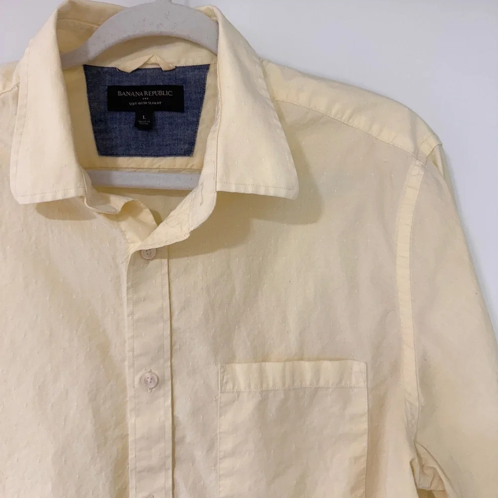 Banana Republic Soft Wash Slim Fit Men Large Yellow Dobby Button‎ Down | Preppy